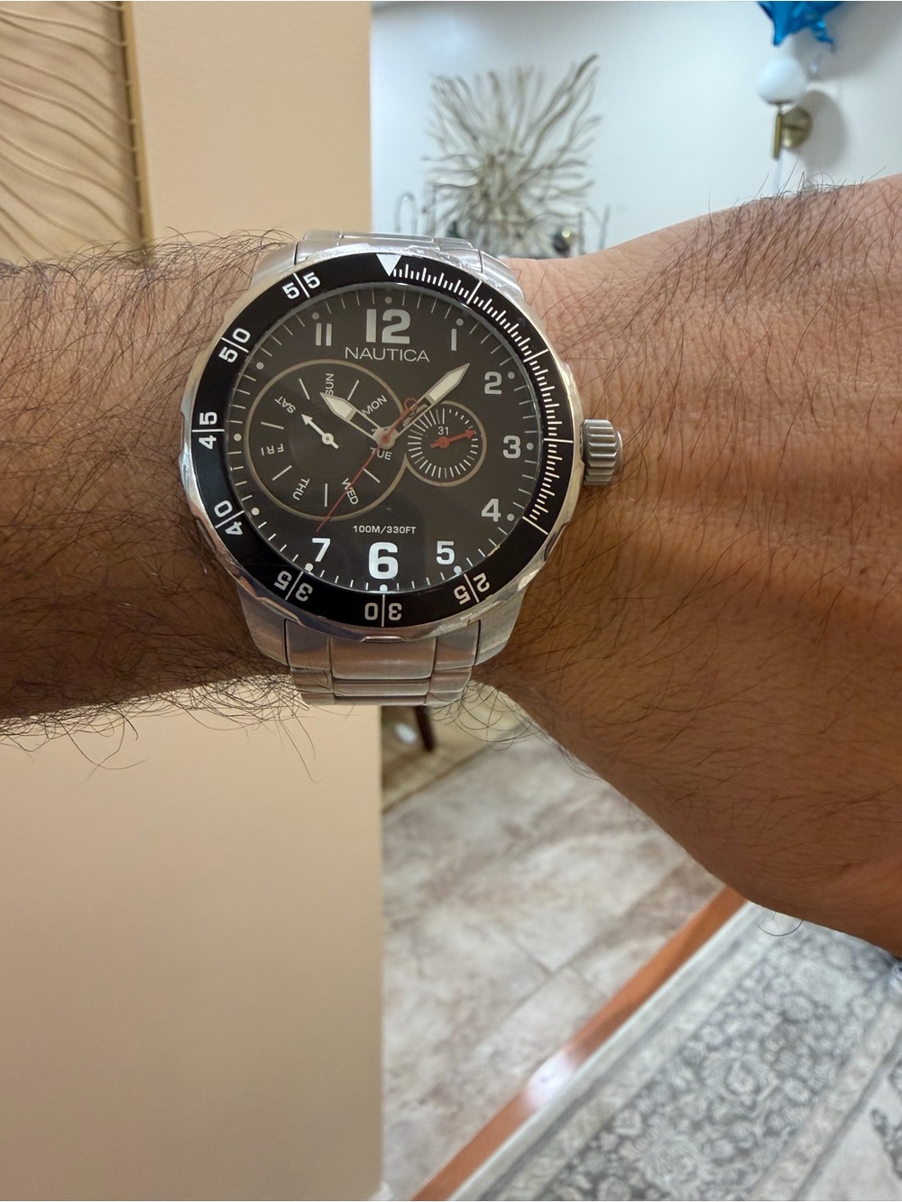 Nautica Men's Black Dial Stainless Steel Bracelet Watch with Subdials